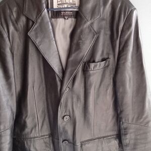 Wilsons Leather Pelle Studio Mens Black Leather Blazer Jacket 3-Button Medium